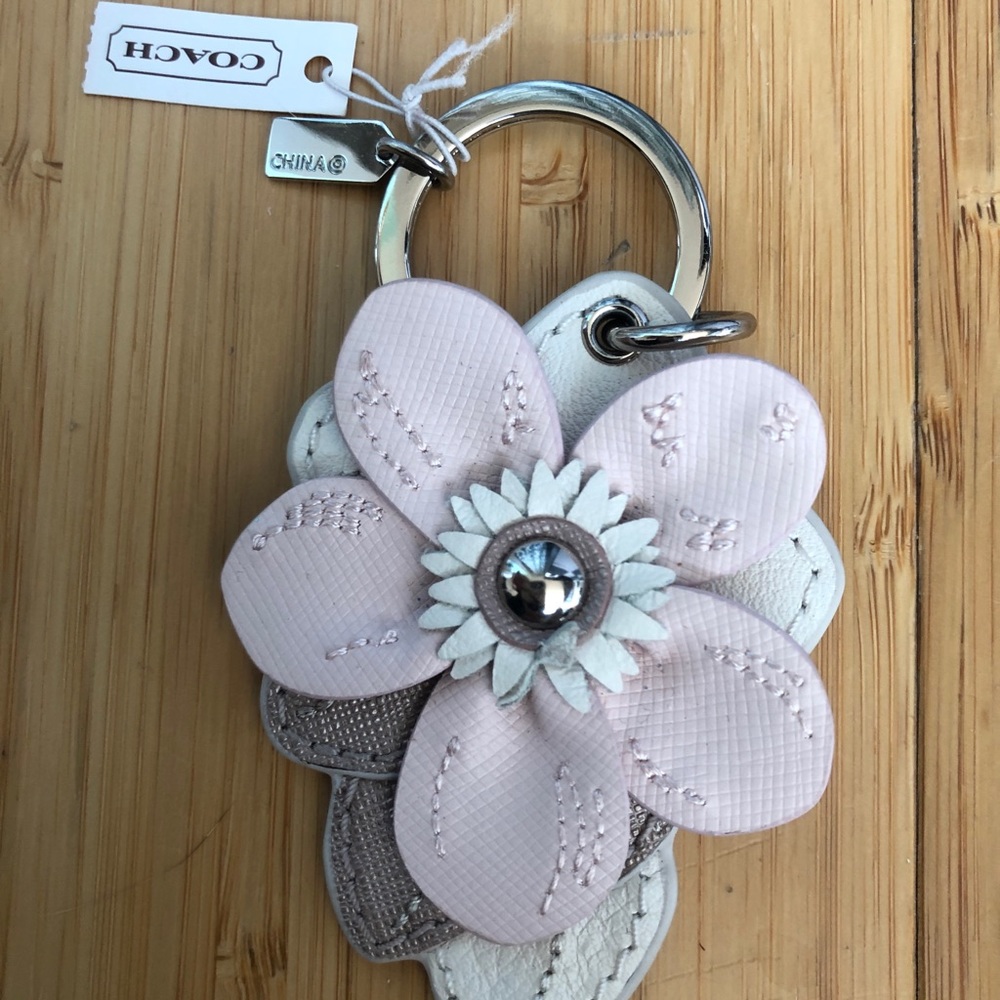 Coach Leather Pink Flower Keychain/Charm